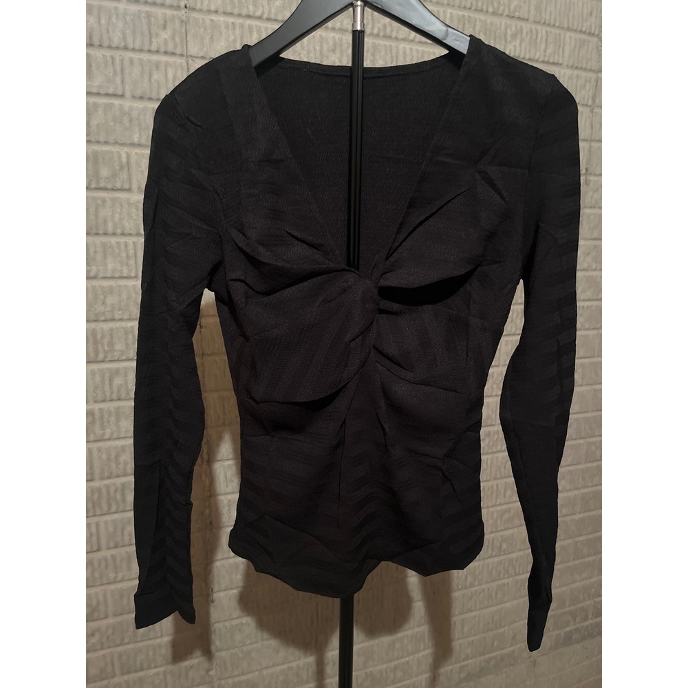 Black Long Sleeve‎ Twist Front V Neck Top Knit Shirt Womens Size M